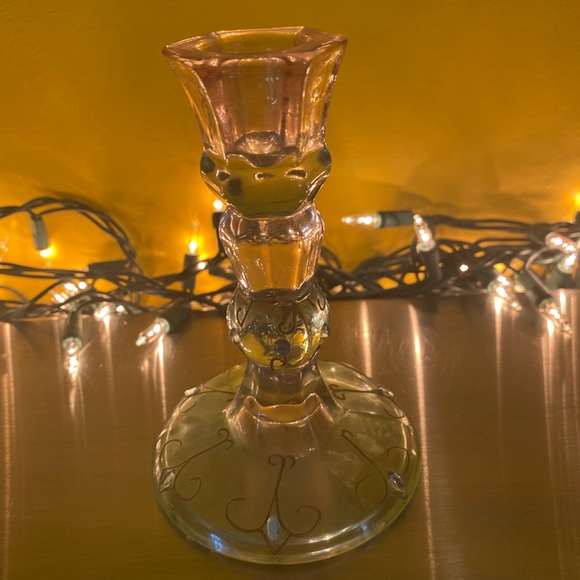 Vintage PartyLite Candlestick pink green iridescen